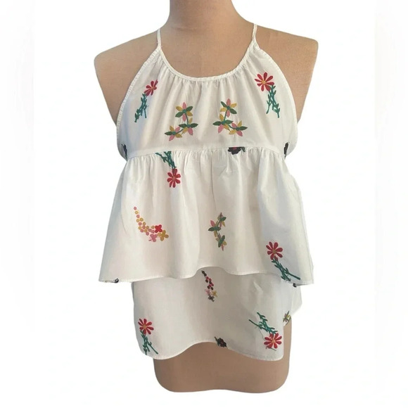 Zara White Embroidered Tiered Halter Floral Resort Tank Top Size XS - Picture 1 of 7